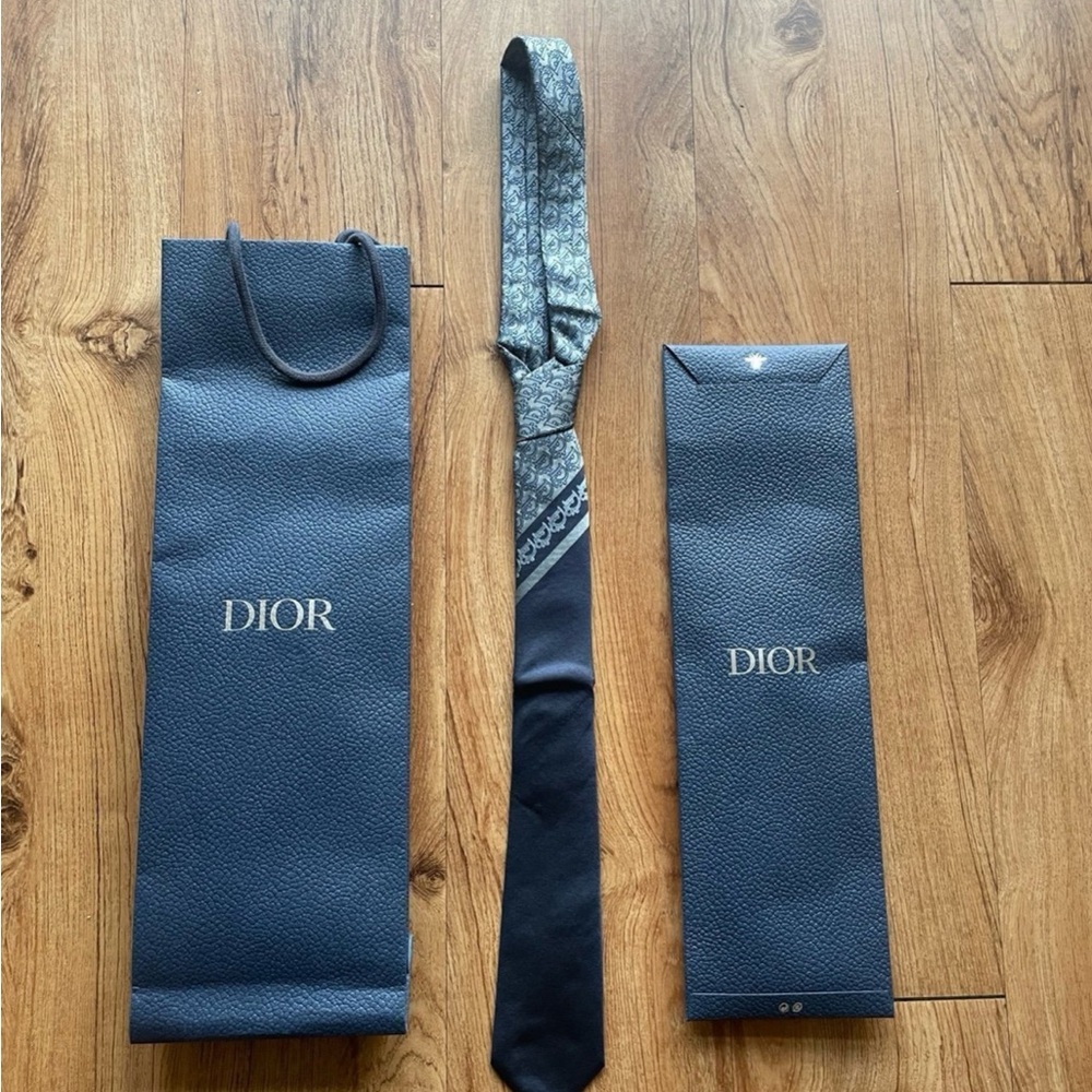 Dior Navy Silk Oblique Monogram Tie